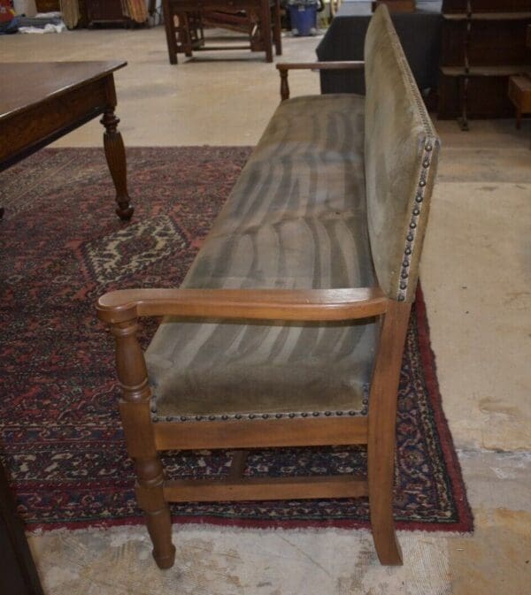 Antique RailRoad Station Large Green Upholstered Wood Bench