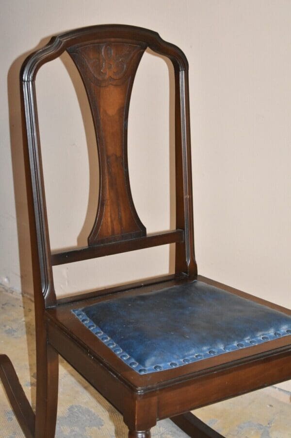 Antique Walnut Child's Leather Seat Rocking Chair, Rocker