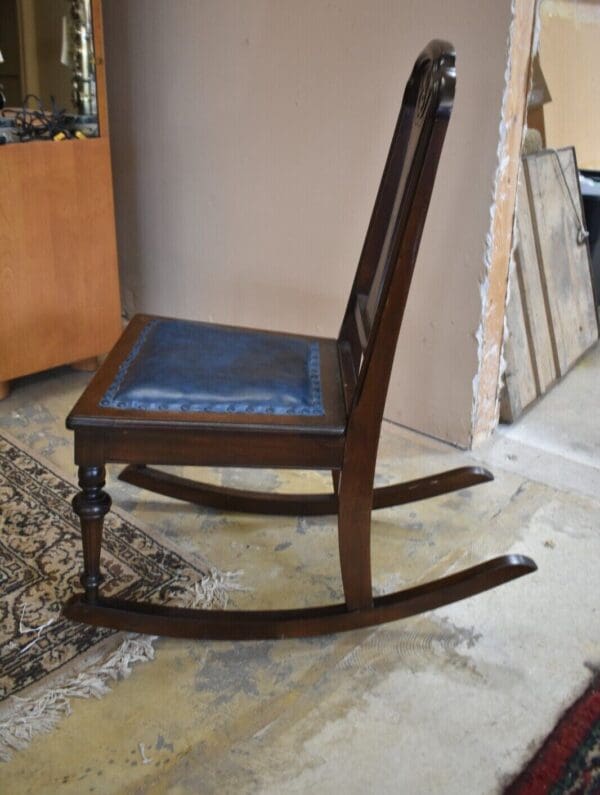 Antique Walnut Child's Leather Seat Rocking Chair, Rocker