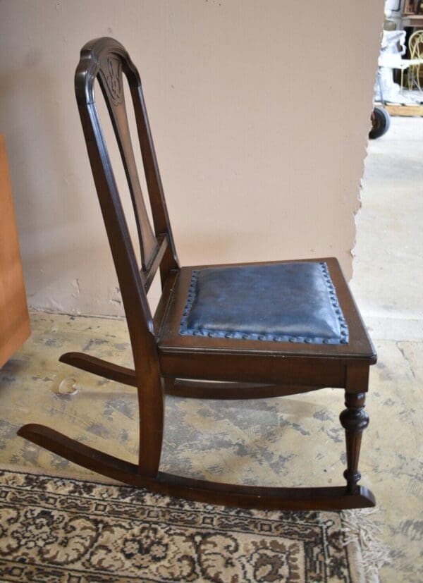 Antique Walnut Child's Leather Seat Rocking Chair, Rocker