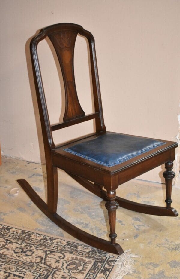 Antique Walnut Child's Leather Seat Rocking Chair, Rocker