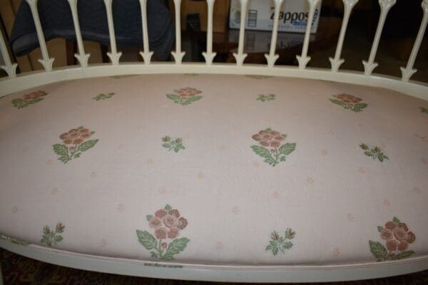 Vintage Oval White Painted Arrow Back Settle, Bench