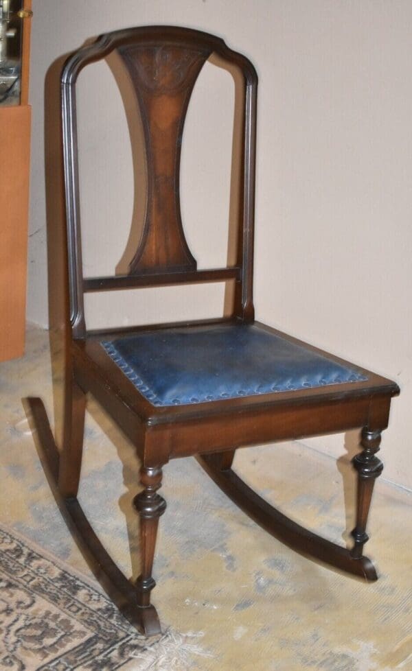 Antique Walnut Child's Leather Seat Rocking Chair, Rocker