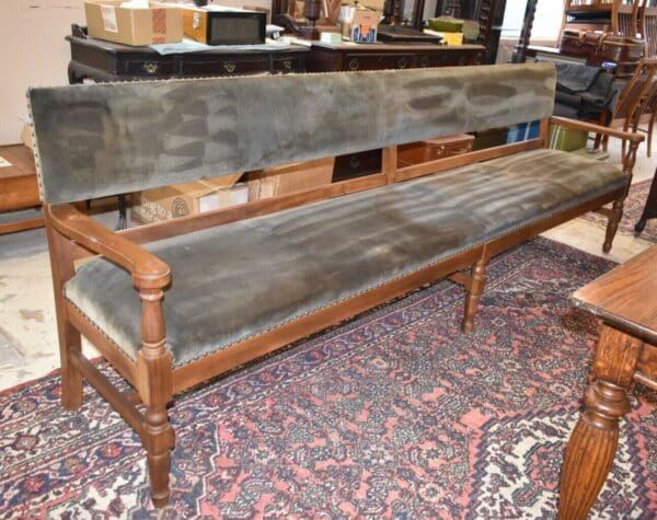 Antique RailRoad Station Large Green Upholstered Wood Bench