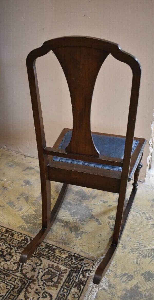 Antique Walnut Child's Leather Seat Rocking Chair, Rocker