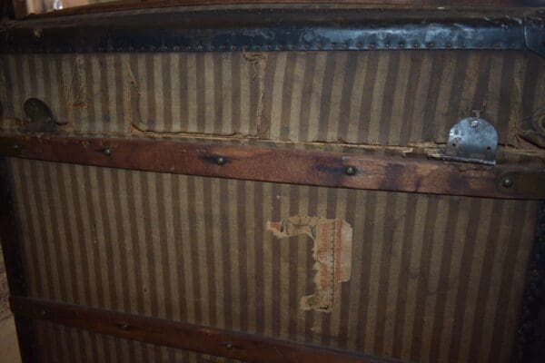 Antique 19th Century French Dome Top Striped Steamer Trunk