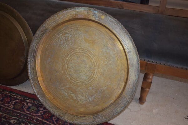 Vintage Asian Brass Engraved Serving Tray/ Wall Hanging