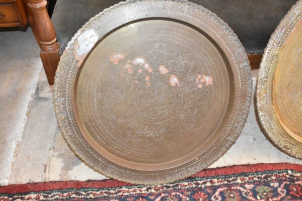 Vintage Asian Brass Engraved Serving Tray/ Wall Hanging