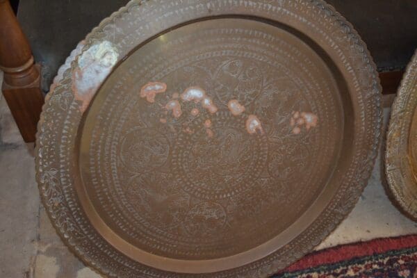 Vintage Asian Brass Engraved Serving Tray/ Wall Hanging