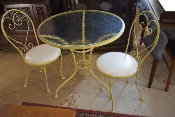 Mid-century 3-Piece Yellow Ice Cream Parlor Set, Outdoor Bistro Table and Chairs