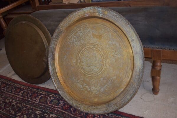 Vintage Asian Brass Engraved Serving Tray/ Wall Hanging