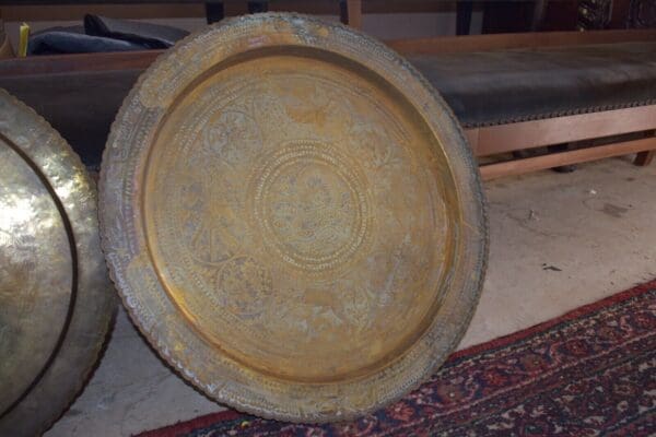 Vintage Asian Brass Engraved Serving Tray/ Wall Hanging