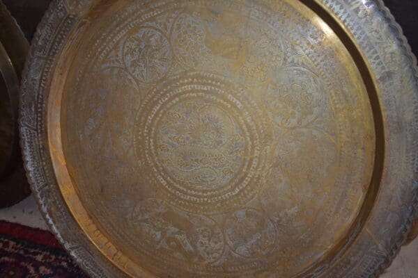 Vintage Asian Brass Engraved Serving Tray/ Wall Hanging