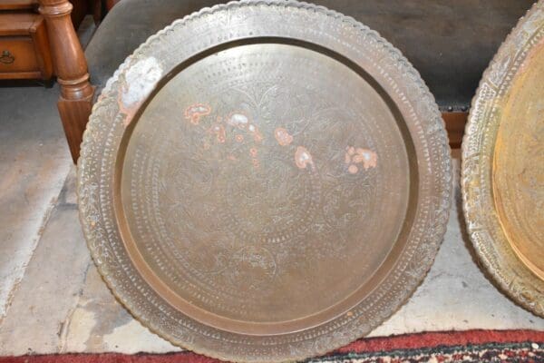 Vintage Asian Brass Engraved Serving Tray/ Wall Hanging