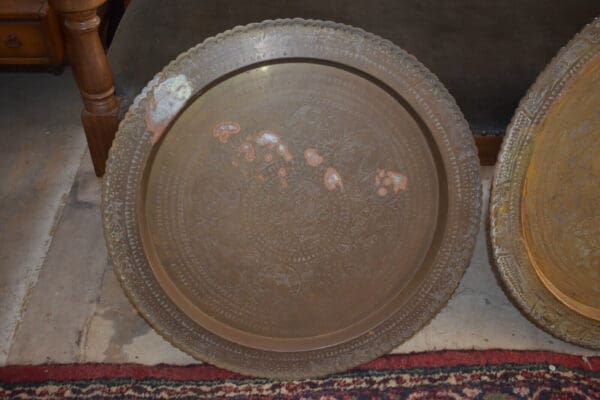 Vintage Asian Brass Engraved Serving Tray/ Wall Hanging