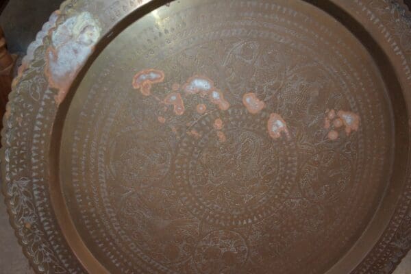 Vintage Asian Brass Engraved Serving Tray/ Wall Hanging