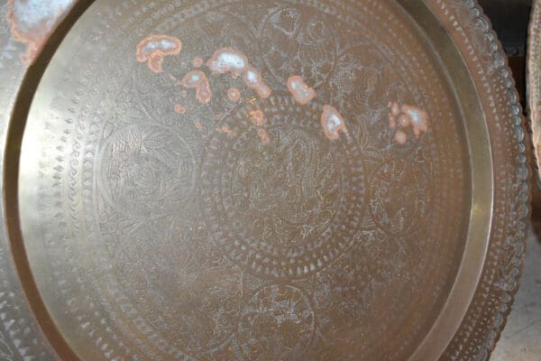 Vintage Asian Brass Engraved Serving Tray/ Wall Hanging