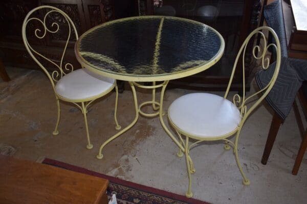 Mid-century 3-Piece Yellow Ice Cream Parlor Set, Outdoor Bistro Table and Chairs