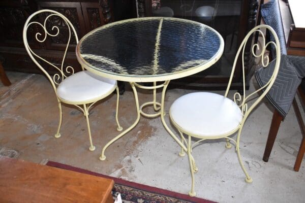 Mid-century 3-Piece Yellow Ice Cream Parlor Set, Outdoor Bistro Table and Chairs