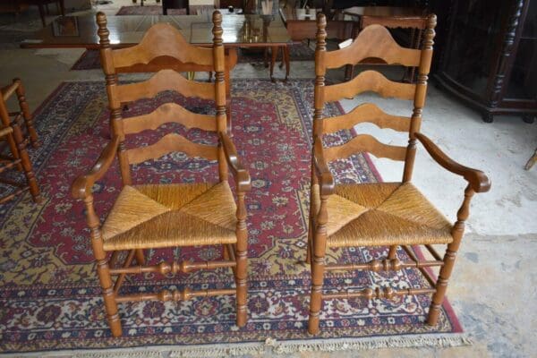 Vintage Rustic Cabin Kitchen Dining Table and Ladder Back Cane Chairs