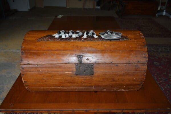 Antique Barrel Style Chest, Wood Box Basset Hounds