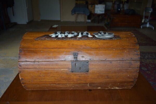 Antique Barrel Style Chest, Wood Box Basset Hounds