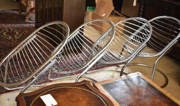 Mid Century Modern Chrome Tubuler Cantilever Chairs, Set of 4