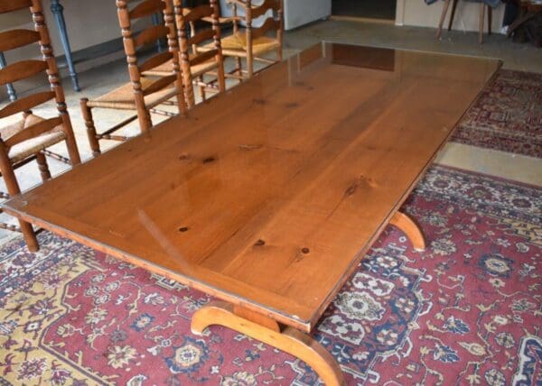 Vintage Rustic Cabin Kitchen Dining Table and Ladder Back Cane Chairs