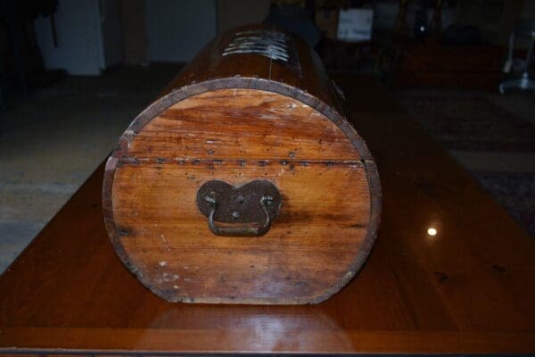 Antique Barrel Style Chest, Wood Box Basset Hounds