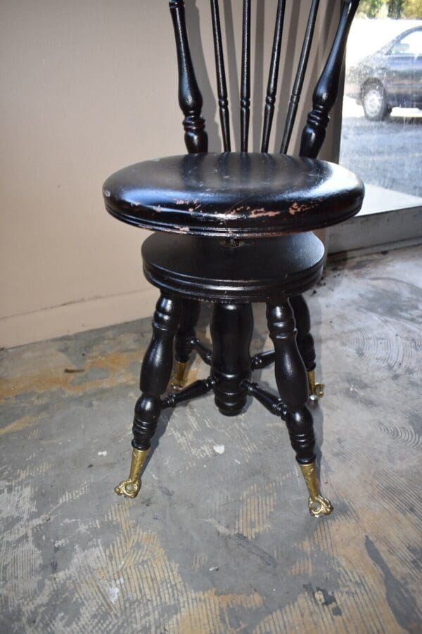 Rare Victorian Antique Piano Stool Painted Black