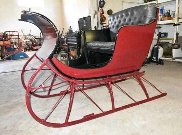 Restored Antique 2 Passenger Horse Drawn Sleigh with Shafts, Red