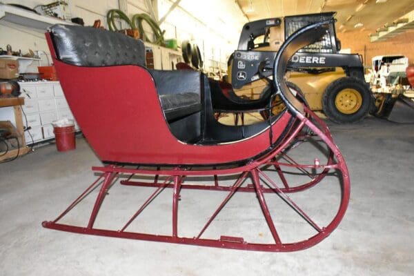 Restored Antique 2 Passenger Horse Drawn Sleigh with Shafts, Red