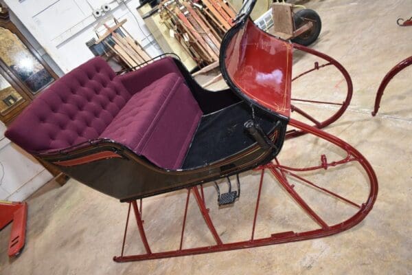 Restored Antique 2 Passenger Horse Drawn Sleigh with Shafts, Red