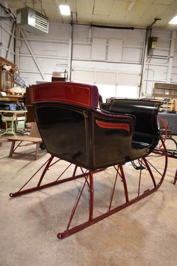 Restored Antique 2 Passenger Horse Drawn Sleigh with Shafts, Red