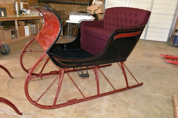 Restored Antique 2 Passenger Horse Drawn Sleigh with Shafts, Red