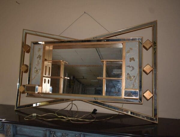 Mid Century Modern Mirrored Shaddow Box with Lights, Wall Shelf