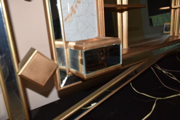 Mid Century Modern Mirrored Shaddow Box with Lights, Wall Shelf