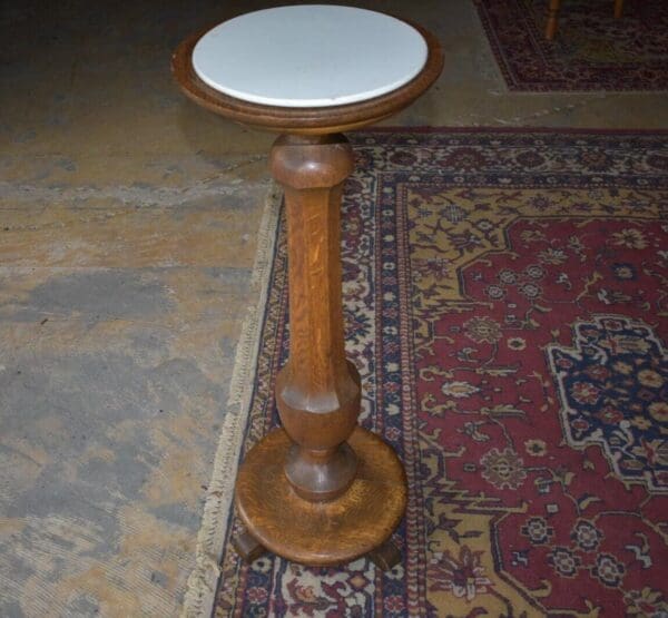 Vintage Antique Oak Pedestal with Milk Glass Top