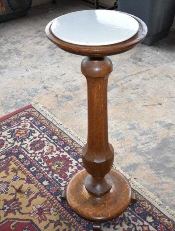 Vintage Antique Oak Pedestal with Milk Glass Top