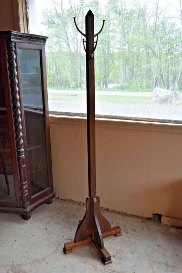 Antique Oak Coat Tree, Vintage Hall Coat Hat Rack