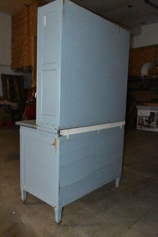 Antique Kitchen Hoosier Cabinet, Primitive Cupboard Blue/Gray