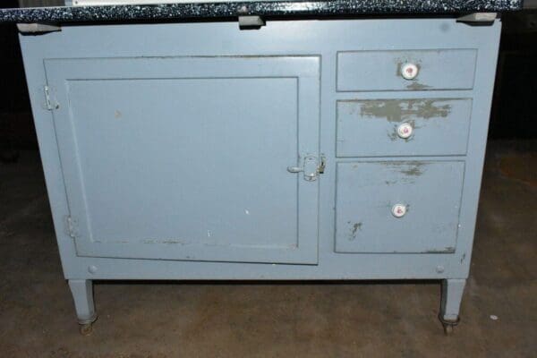 Antique Kitchen Hoosier Cabinet, Primitive Cupboard Blue/Gray