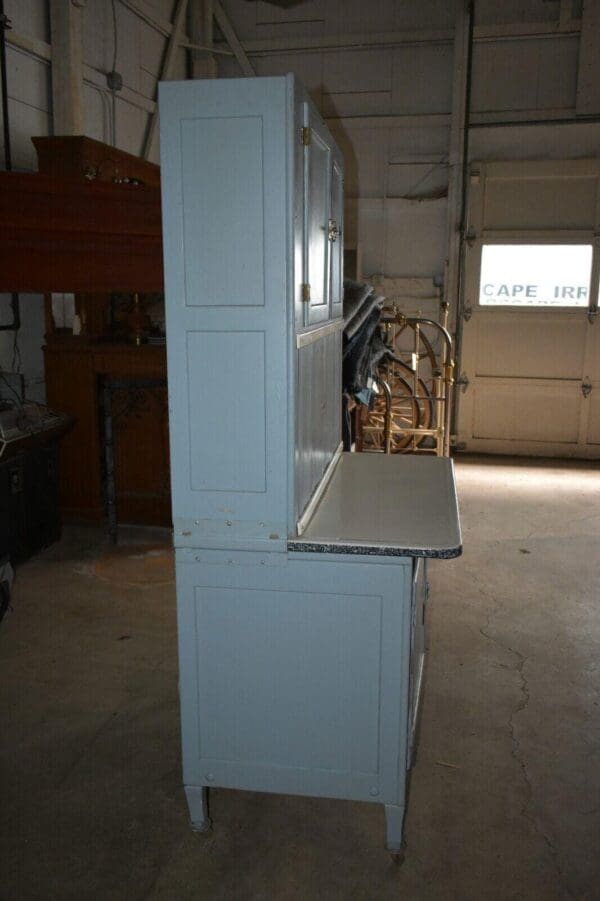 Antique Kitchen Hoosier Cabinet, Primitive Cupboard Blue/Gray