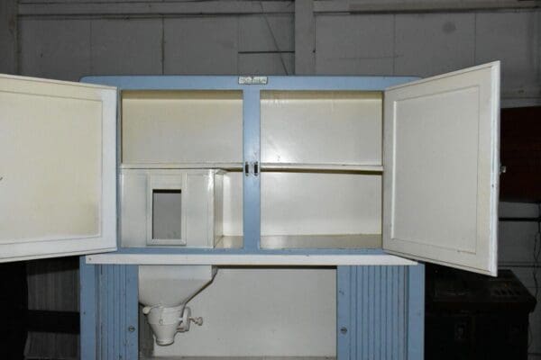 Antique Kitchen Hoosier Cabinet, Primitive Cupboard Blue/Gray