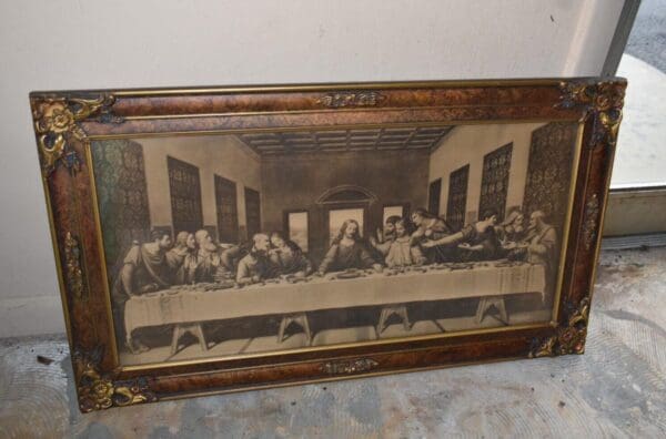 Vintage Black & White Last Supper Print in Art Deco Frame, Lithograph