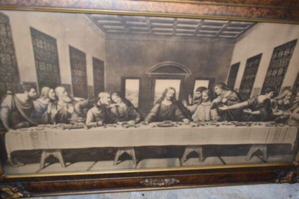 Vintage Black & White Last Supper Print in Art Deco Frame, Lithograph