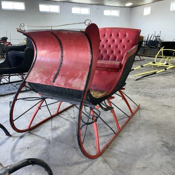 Antique Red & Black Portland Cutter Sleigh With Shafts