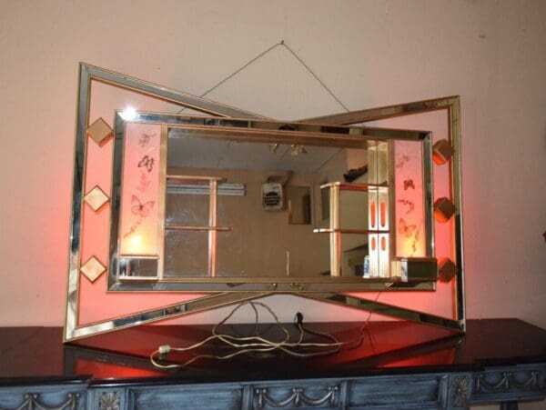 Mid Century Modern Mirrored Shaddow Box with Lights, Wall Shelf