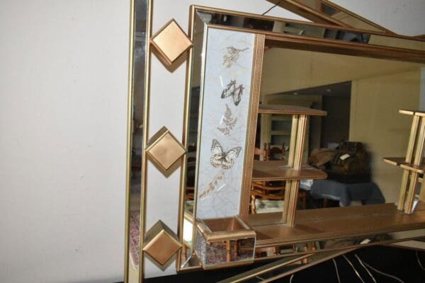 Mid Century Modern Mirrored Shaddow Box with Lights, Wall Shelf