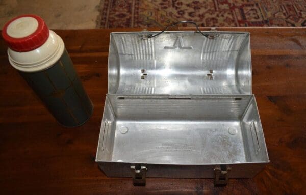 Vintage 1960's Mid Century Aluminum Thermos Lunch Pail & Thermos